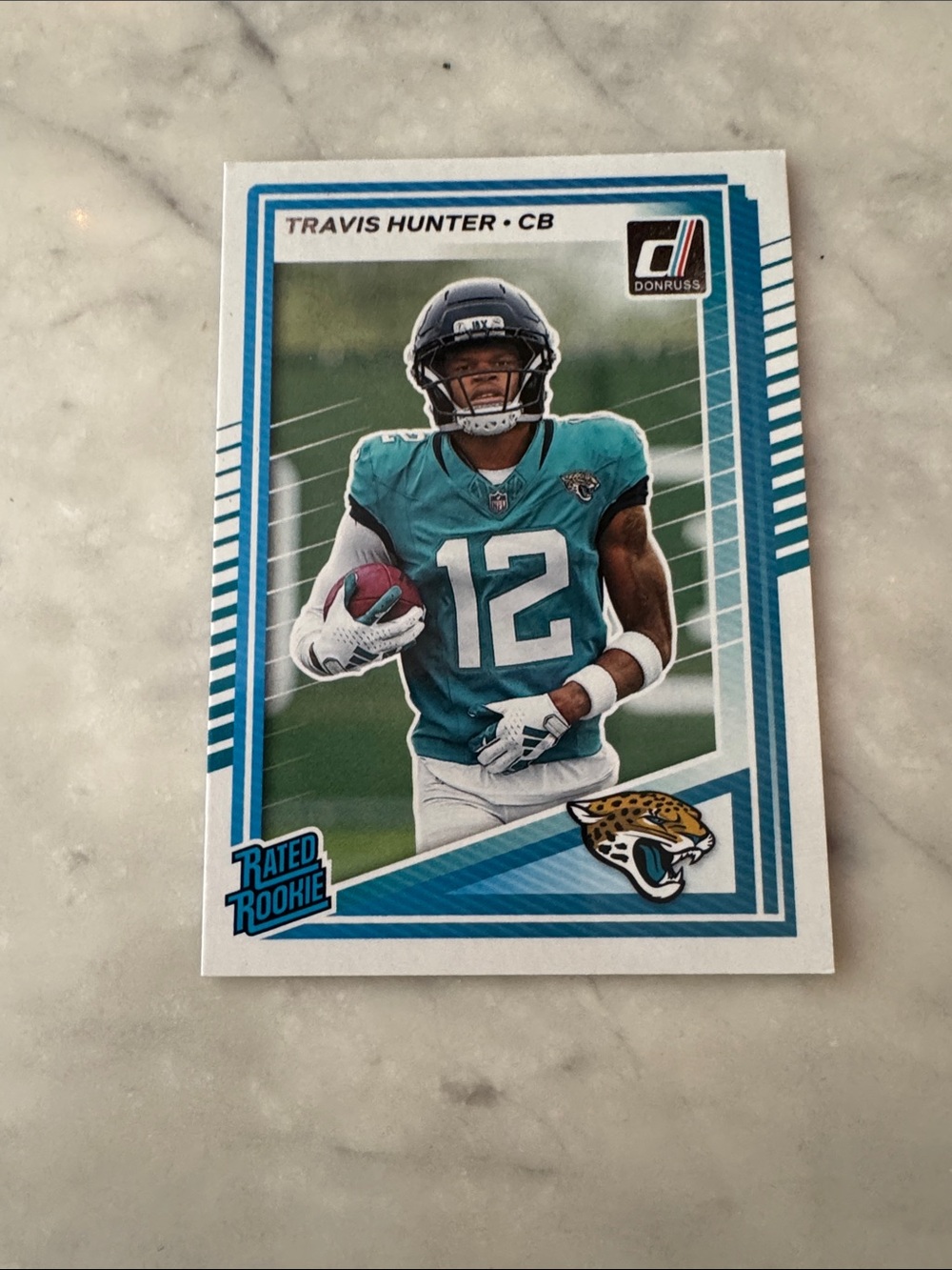 Panini Travis Hunter Football Card - Teal & White w/ card protector